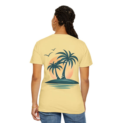 Palm Island Sunset T-Shirt — Tropical Beach Graphic Tee