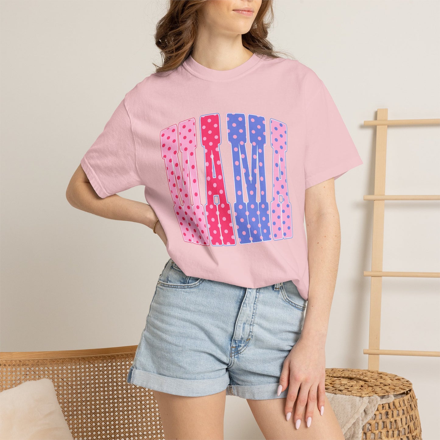 Mama Polka Dot Graphic T-Shirt — Pink & Purple Retro Mother's Day Tee