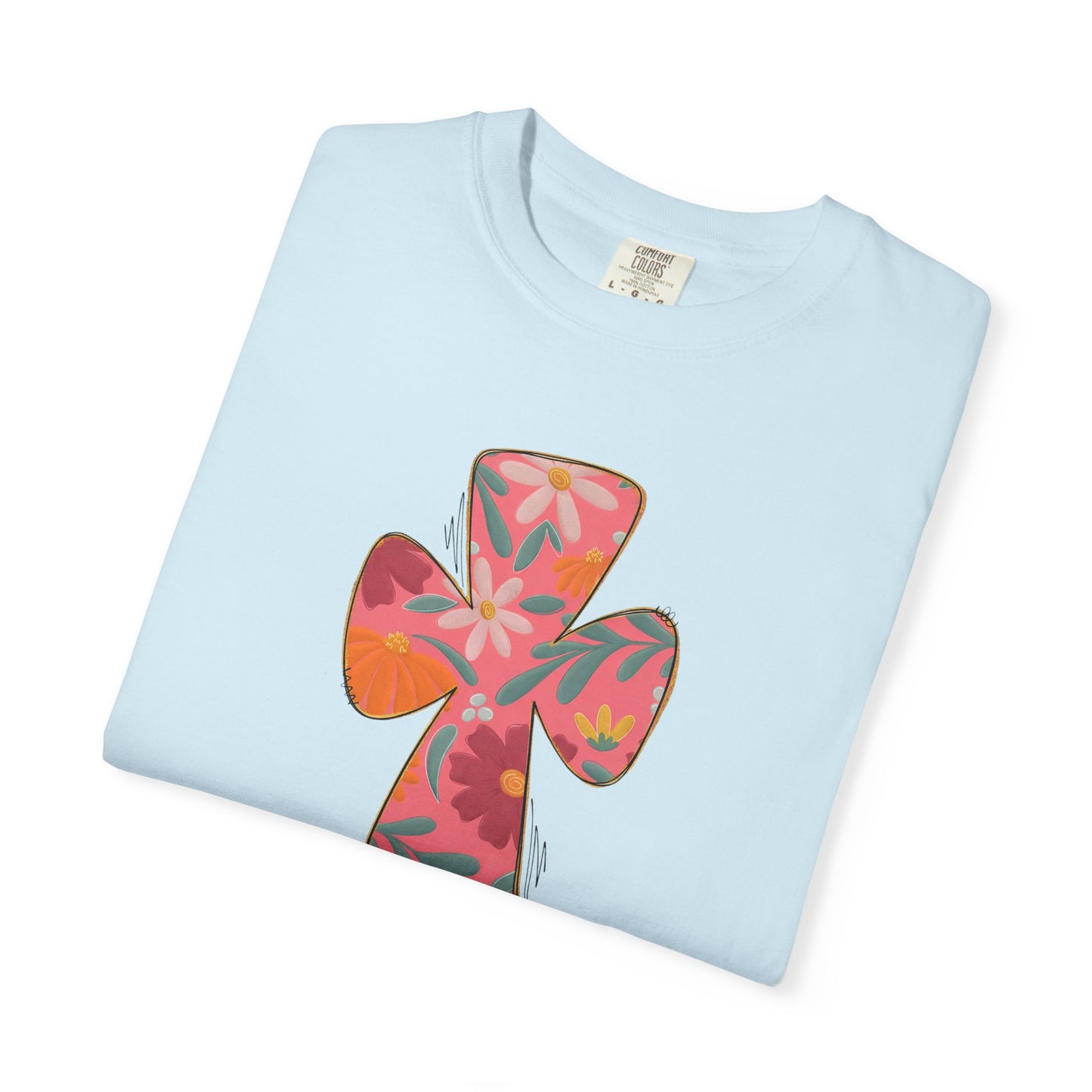 Floral Cross T-Shirt — Tropical Flower Graphic Tee