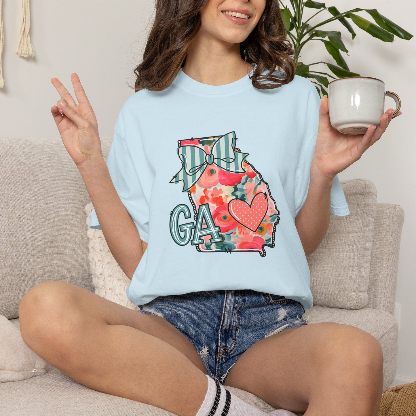 Georgia Floral State T-Shirt — GA Heart Bow Design