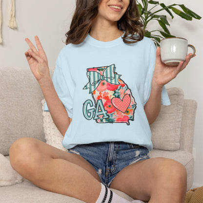 Georgia Floral State T-Shirt — GA Heart Bow Design