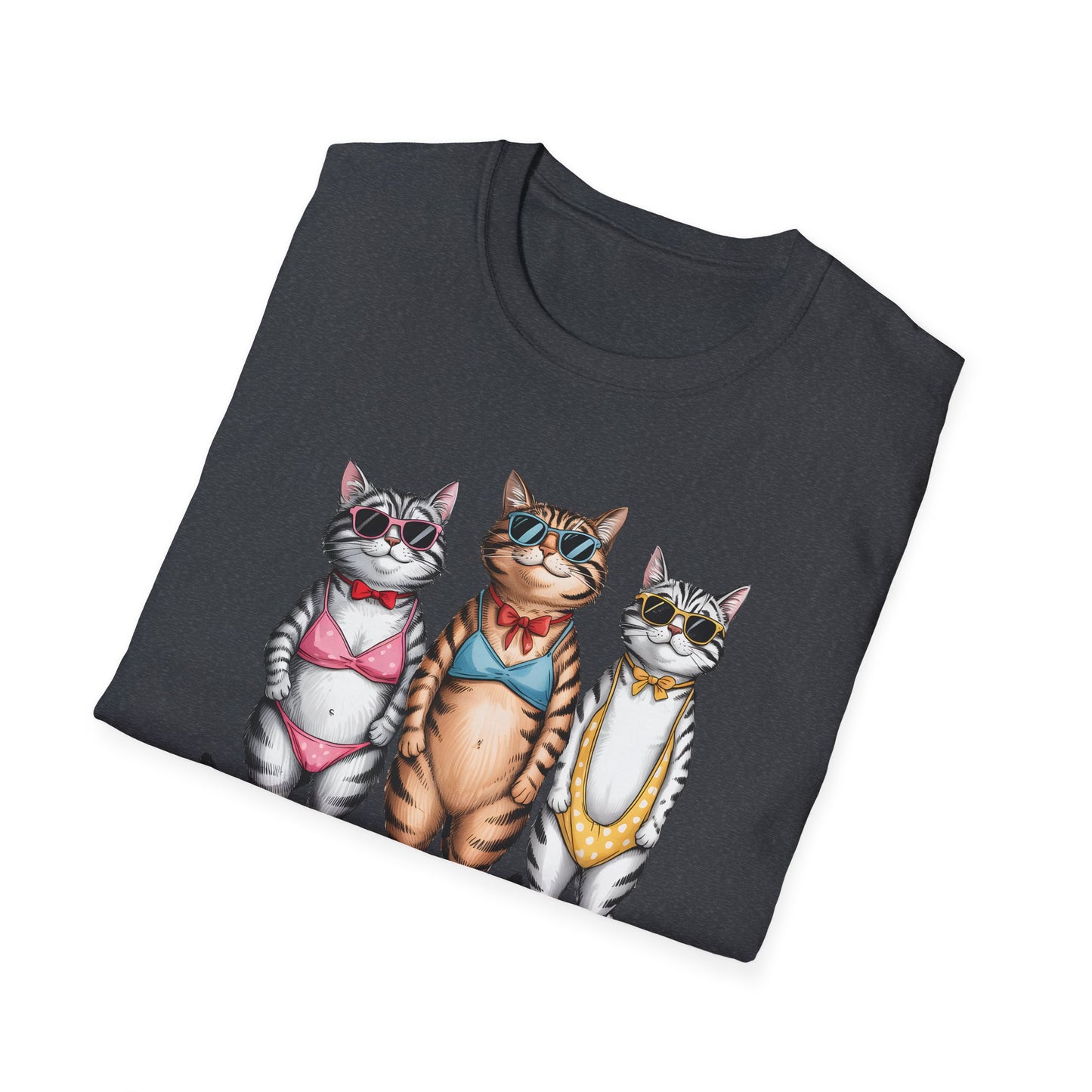 Funny Cats in Bathing Suits T-Shirt — Retro Trio Cat Beach Tee