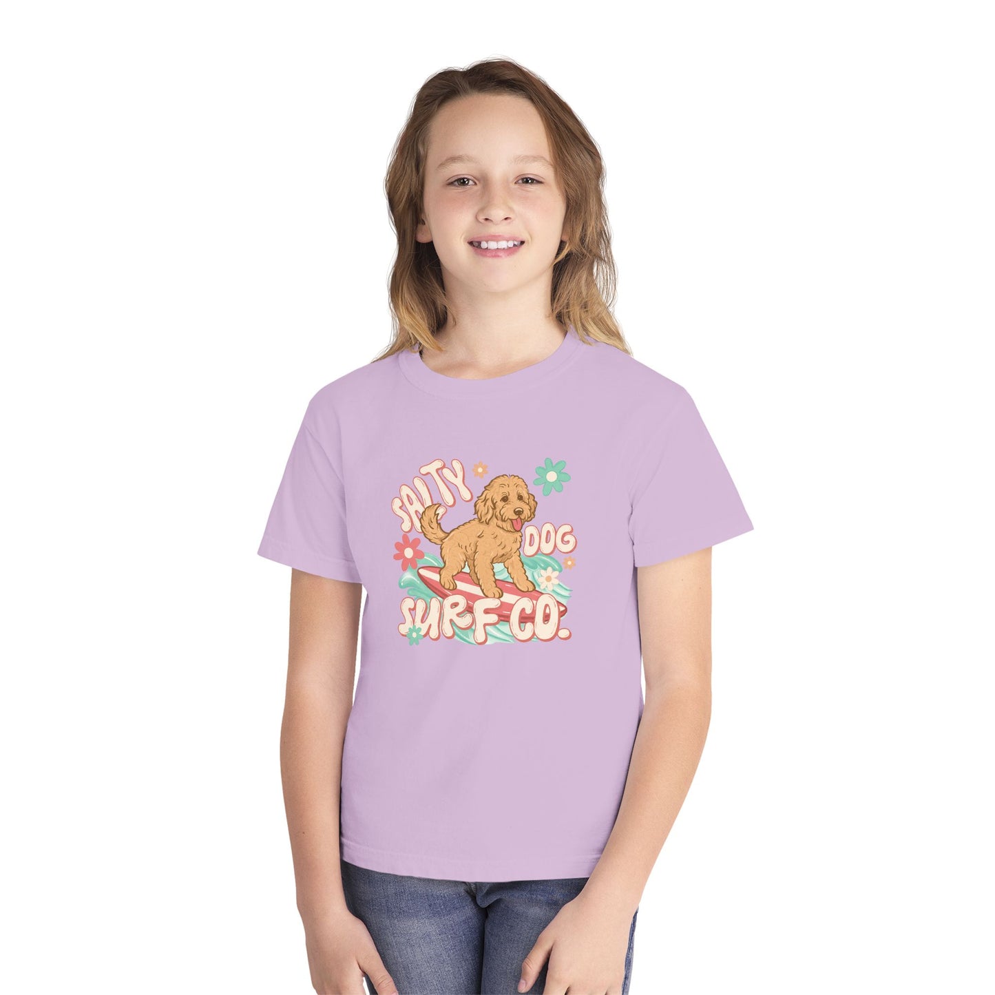 Youth Surf Dog Tee — Cute Retro Beach Puppy Graphic Tee