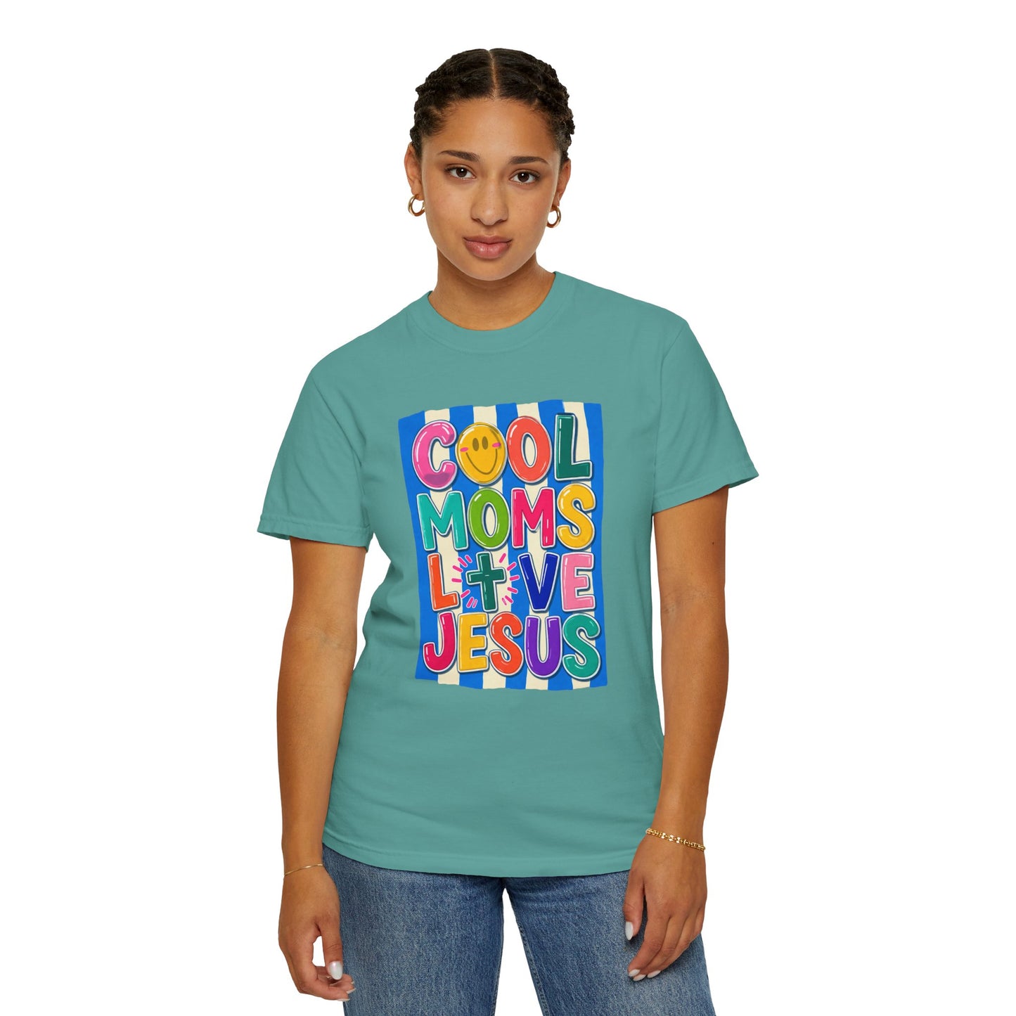 Cool Moms Love Jesus T-Shirt — Colorful Retro Christian Graphic Tee