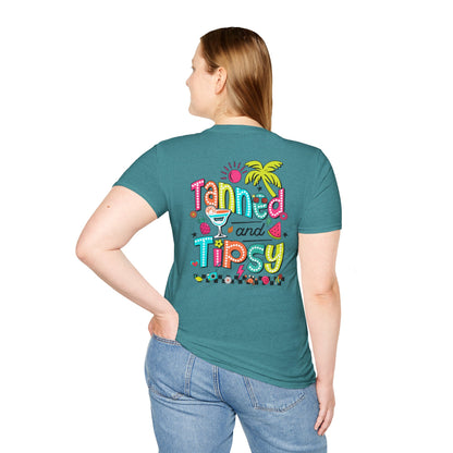 T-Shirt — "Tanned and Tipsy" Tropical Cocktail Graphic Tee