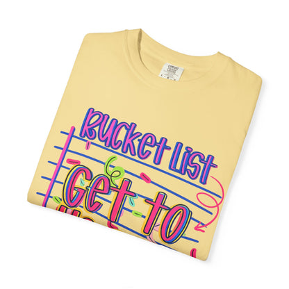 Get to Heaven T-Shirt — "Bucket List" Colorful Notebook Graphic