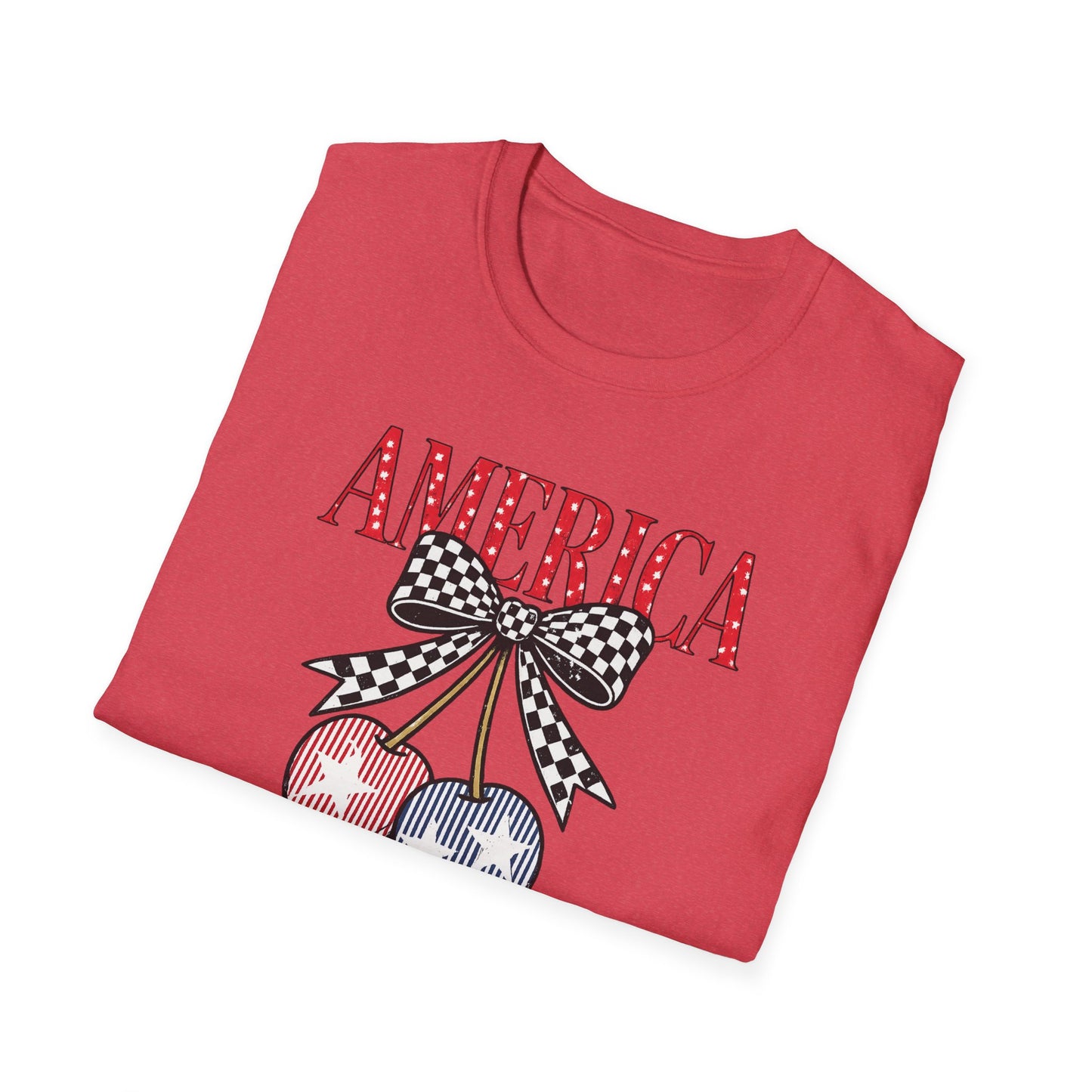America Cherry Graphic T-Shirt – Patriotic Stars & Stripes Fourth of July Tee