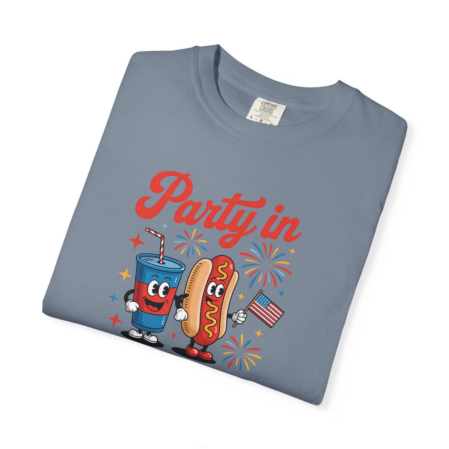Party in the USA T-Shirt — Patriotic Hot Dog & Soda 4th of July Tee