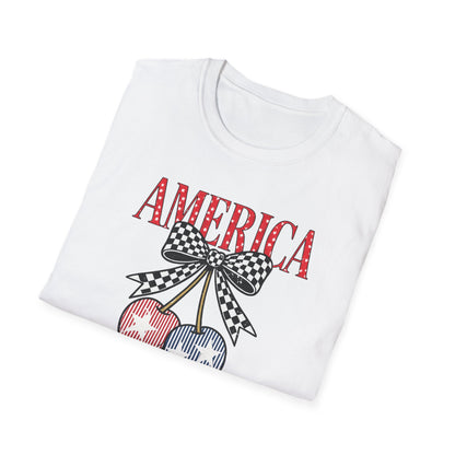 America Cherry Graphic T-Shirt – Patriotic Stars & Stripes Fourth of July Tee
