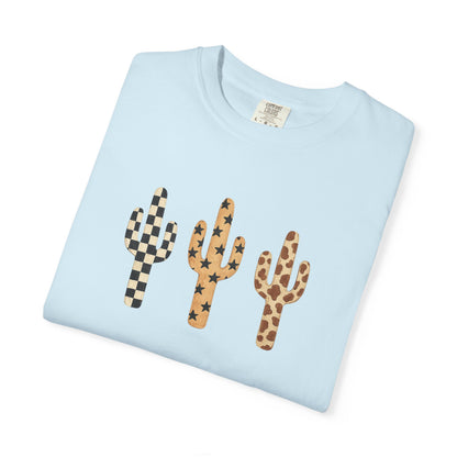 Cactus Trio Graphic T-Shirt — Checkerboard & Leopard Desert Tee