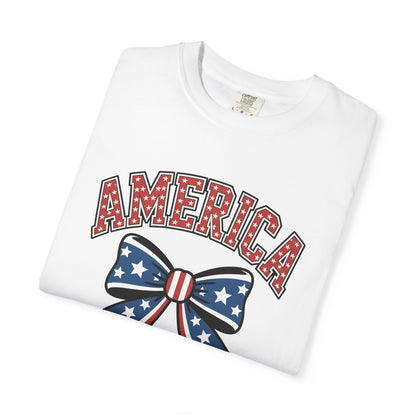 America Patriotic Bow T-Shirt — Stars & Stripes Fourth of July Tee