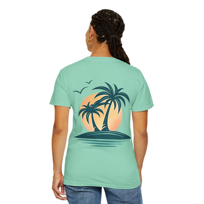 Palm Island Sunset T-Shirt — Tropical Beach Graphic Tee