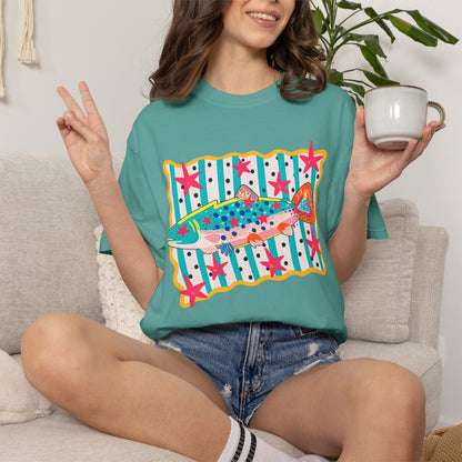 Fish Pattern T-Shirt — Colorful Retro Sea Life Graphic Tee