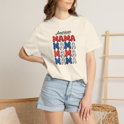 American Mama Graphic T-Shirt – Patriotic Red White Blue Mom Tee