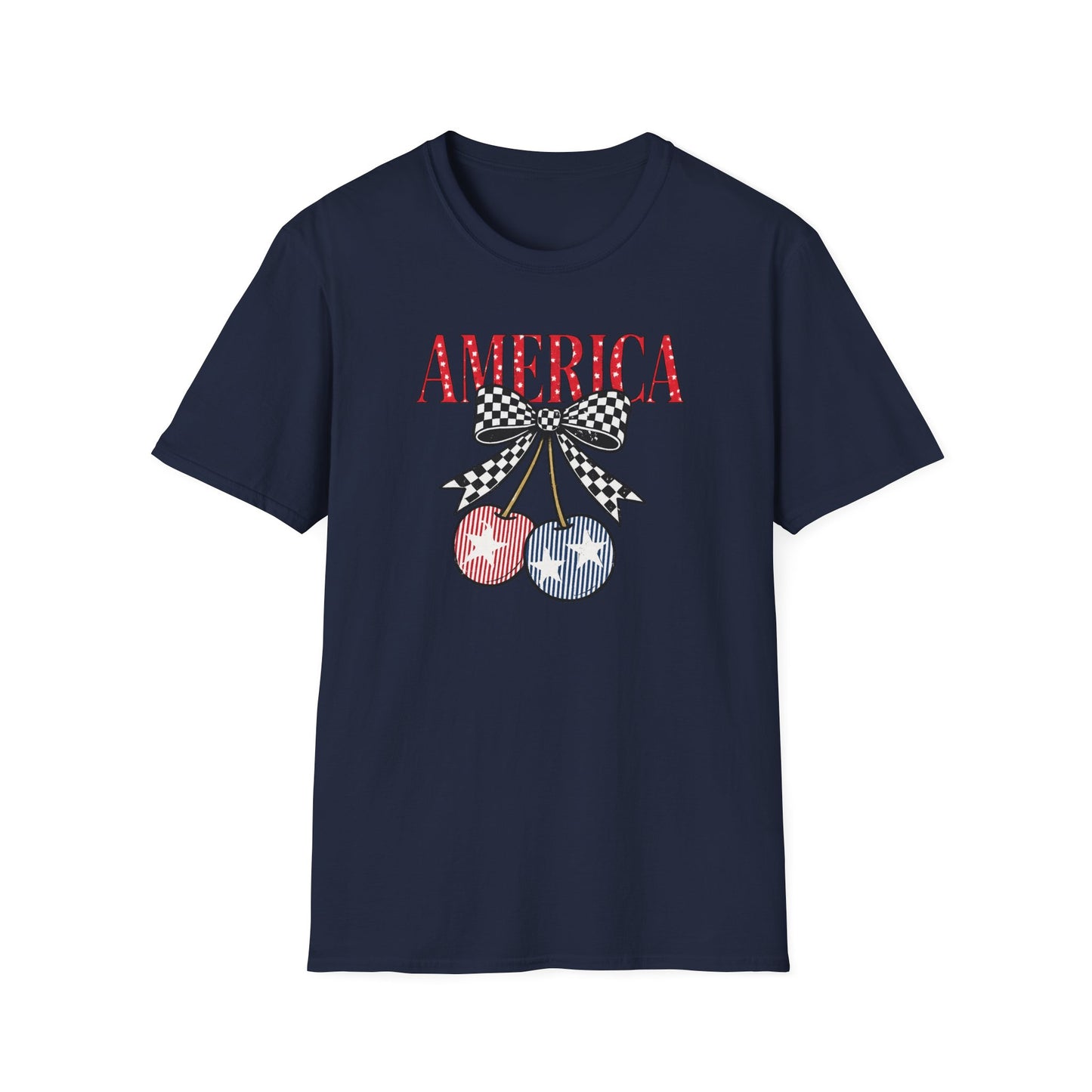 America Cherry Graphic T-Shirt – Patriotic Stars & Stripes Fourth of July Tee