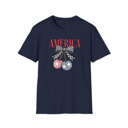 America Cherry Graphic T-Shirt – Patriotic Stars & Stripes Fourth of July Tee