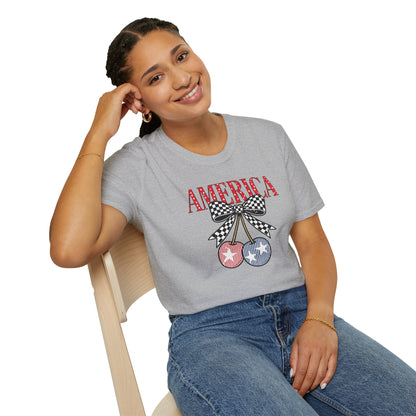 America Cherry Graphic T-Shirt – Patriotic Stars & Stripes Fourth of July Tee