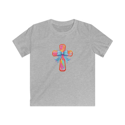 Kids Cross Tee with Pastel Bow — Religious Easter Kids Shirt