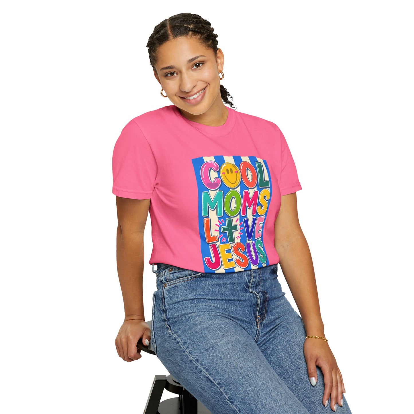 Cool Moms Love Jesus T-Shirt — Colorful Retro Christian Graphic Tee
