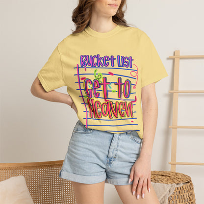 Get to Heaven T-Shirt — "Bucket List" Colorful Notebook Graphic