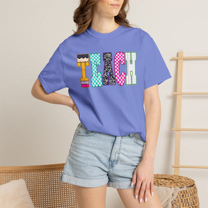 Teach Colorblock Graphic T-Shirt — Fun Teacher Appreciation Tee