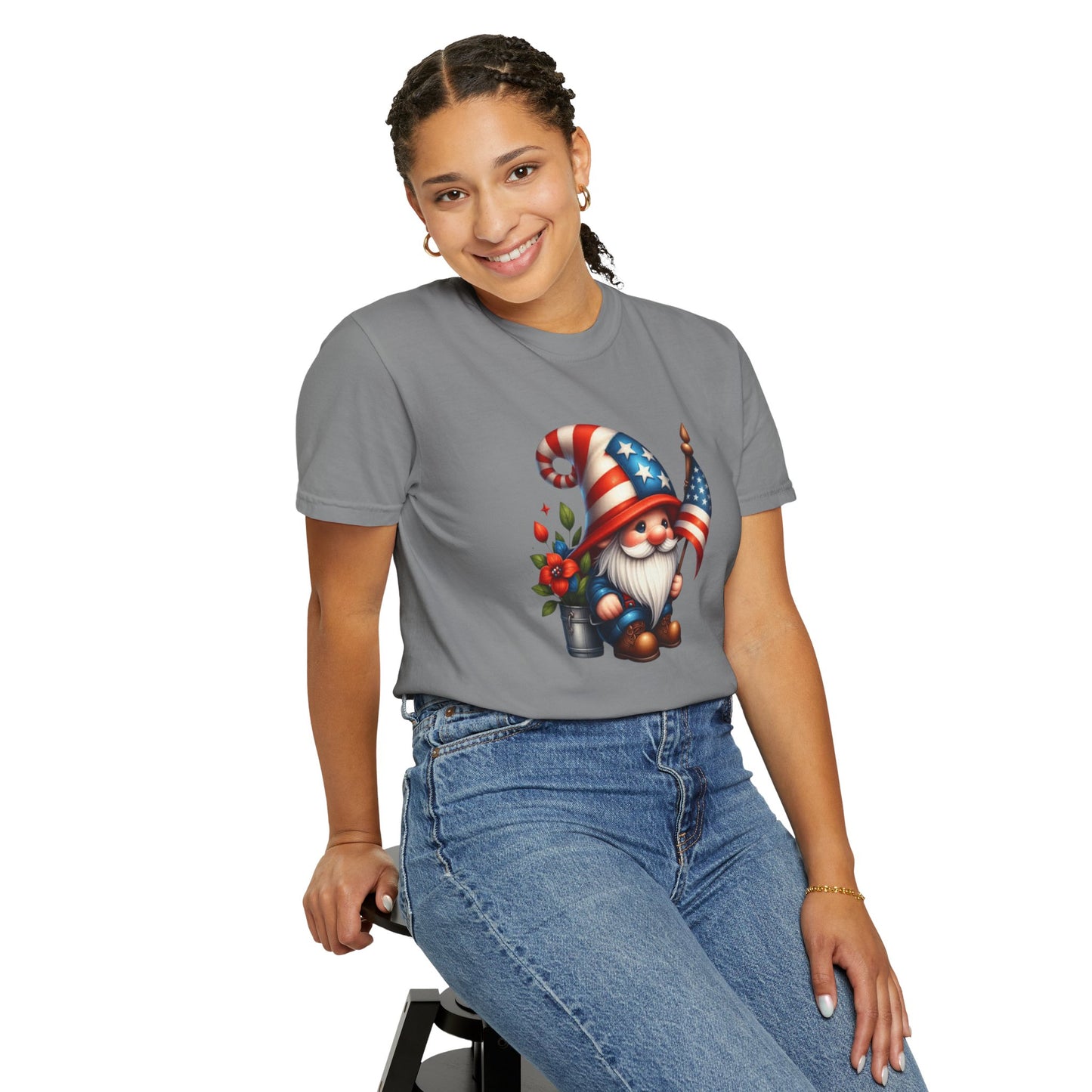 Patriotic Gnome T-Shirt – American Flag Fourth of July Garden Gnome Tee