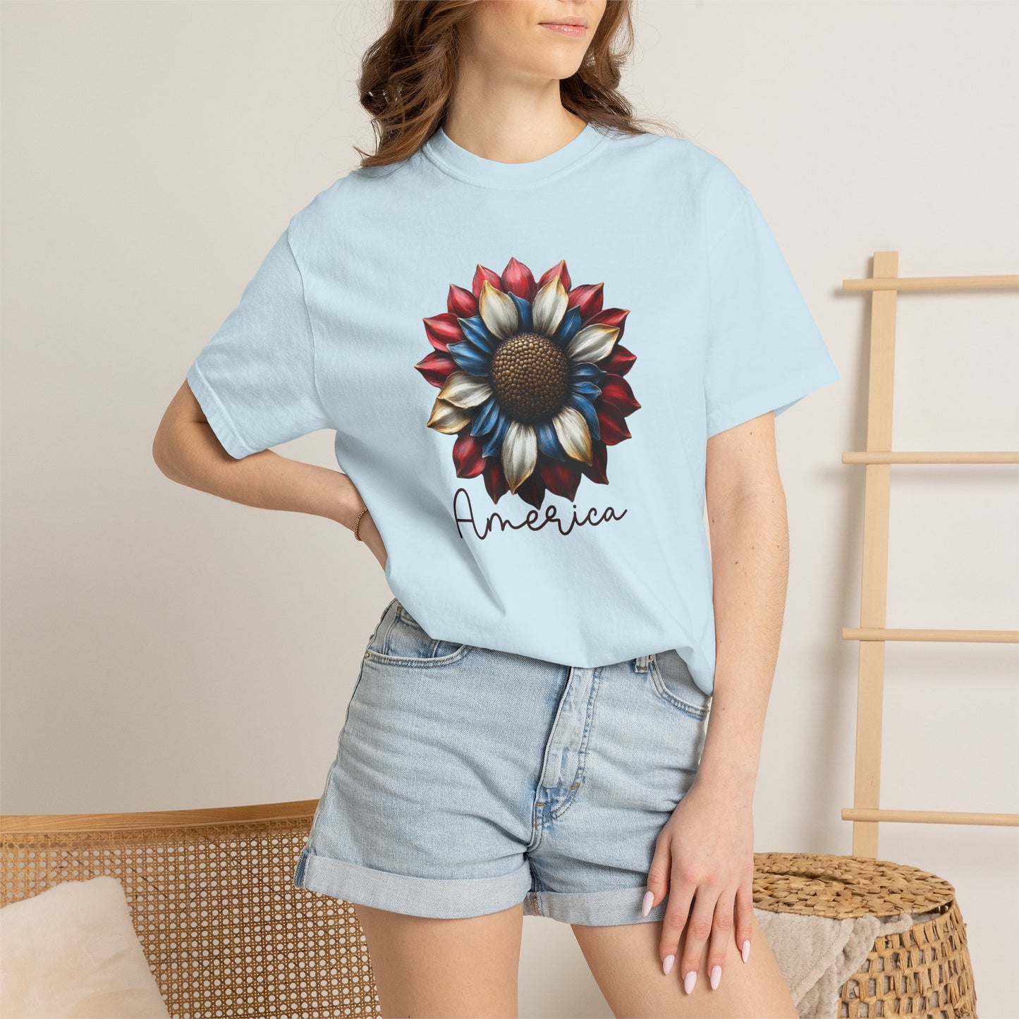 America Sunflower T-Shirt — Patriotic Red White Blue Floral Tee
