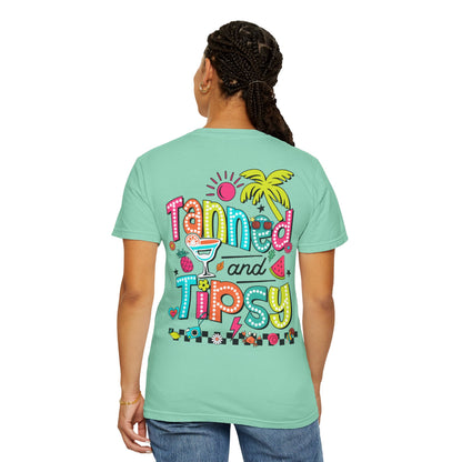 T-Shirt — "Tanned and Tipsy" Colorful Tropical Cocktail Tee