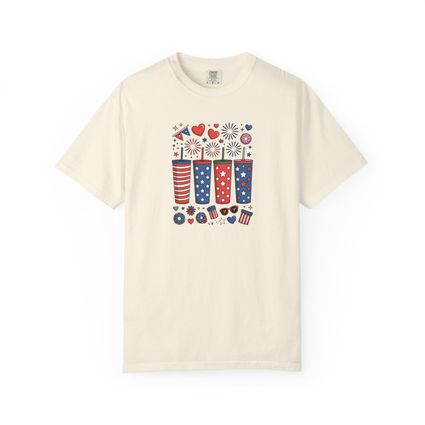 Patriotic Fireworks Cups T-Shirt — USA 4th of July Graphic Tee