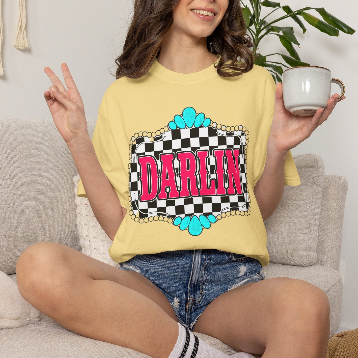 Darlin' Checkerboard Graphic T-Shirt