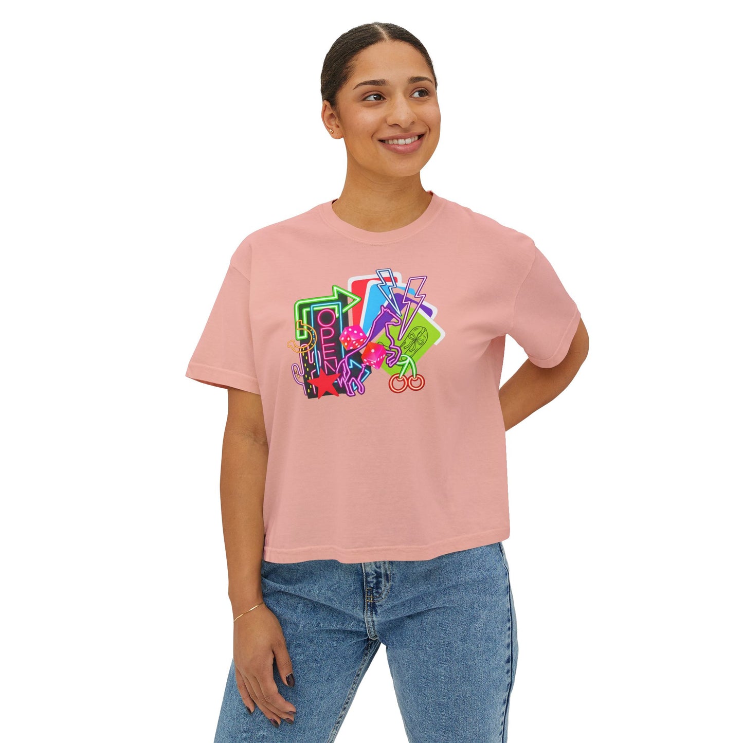 Retro Neon Makeup Graphic Tee — Women's Boxy Tee