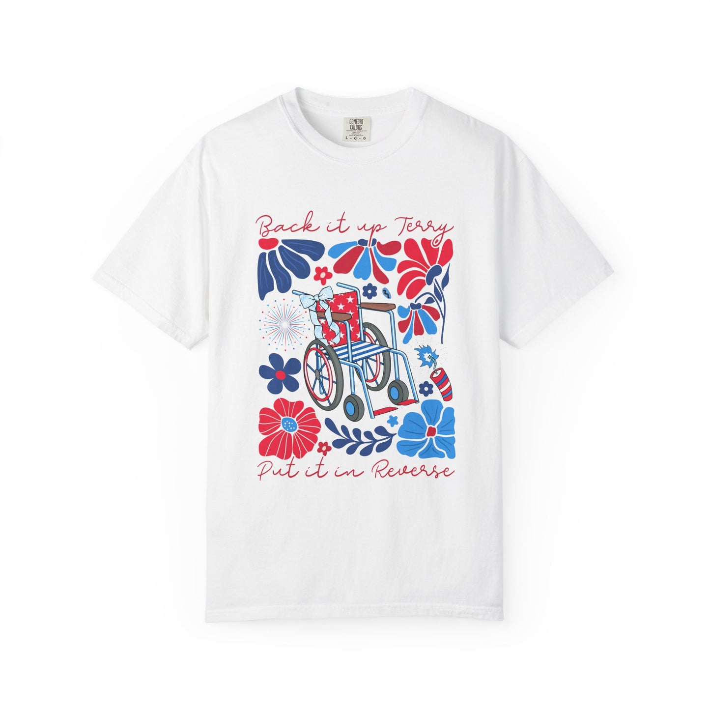 Fourth of July Beach Wheelchair T-Shirt — Patriotic Floral "Pack it up, Jerry" Tee