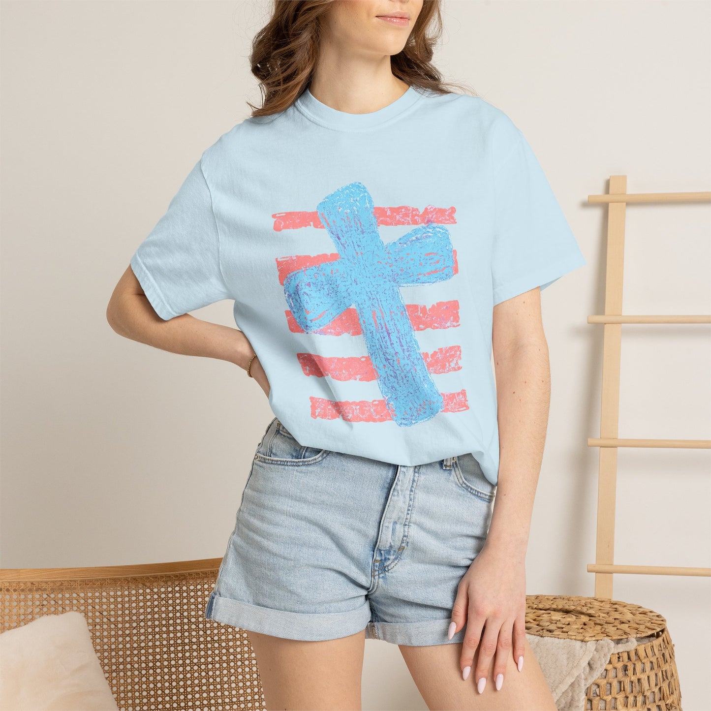 Cross & Stripes T-Shirt — Retro Coastal Church Graphic Tee