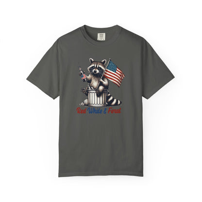 Patriotic Raccoon T-Shirt — "Red White & Feral" American Flag Graphic