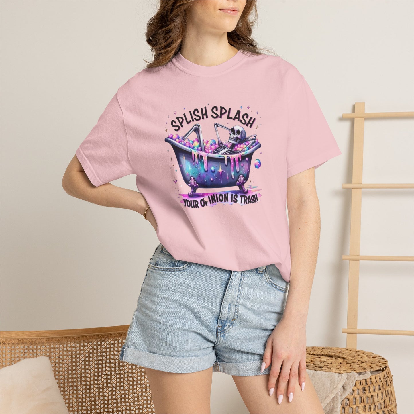 T-Shirt — 'Splish Splash Your Opinion Is Trash' Colorful Bathtub Graphic