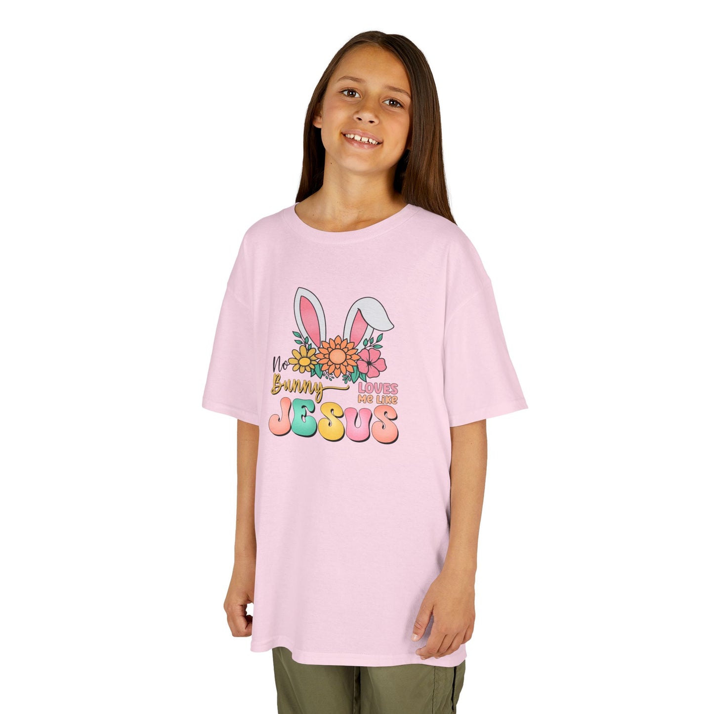 Kids Tee — "Hippie Bunny Jesus" Pastel Easter Graphic