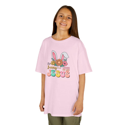 Kids Tee — "Hippie Bunny Jesus" Pastel Easter Graphic