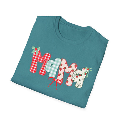 Mama Patterned Patchwork T-Shirt — Floral & Gingham "Mama" Design, Cute Mother's Day Gift