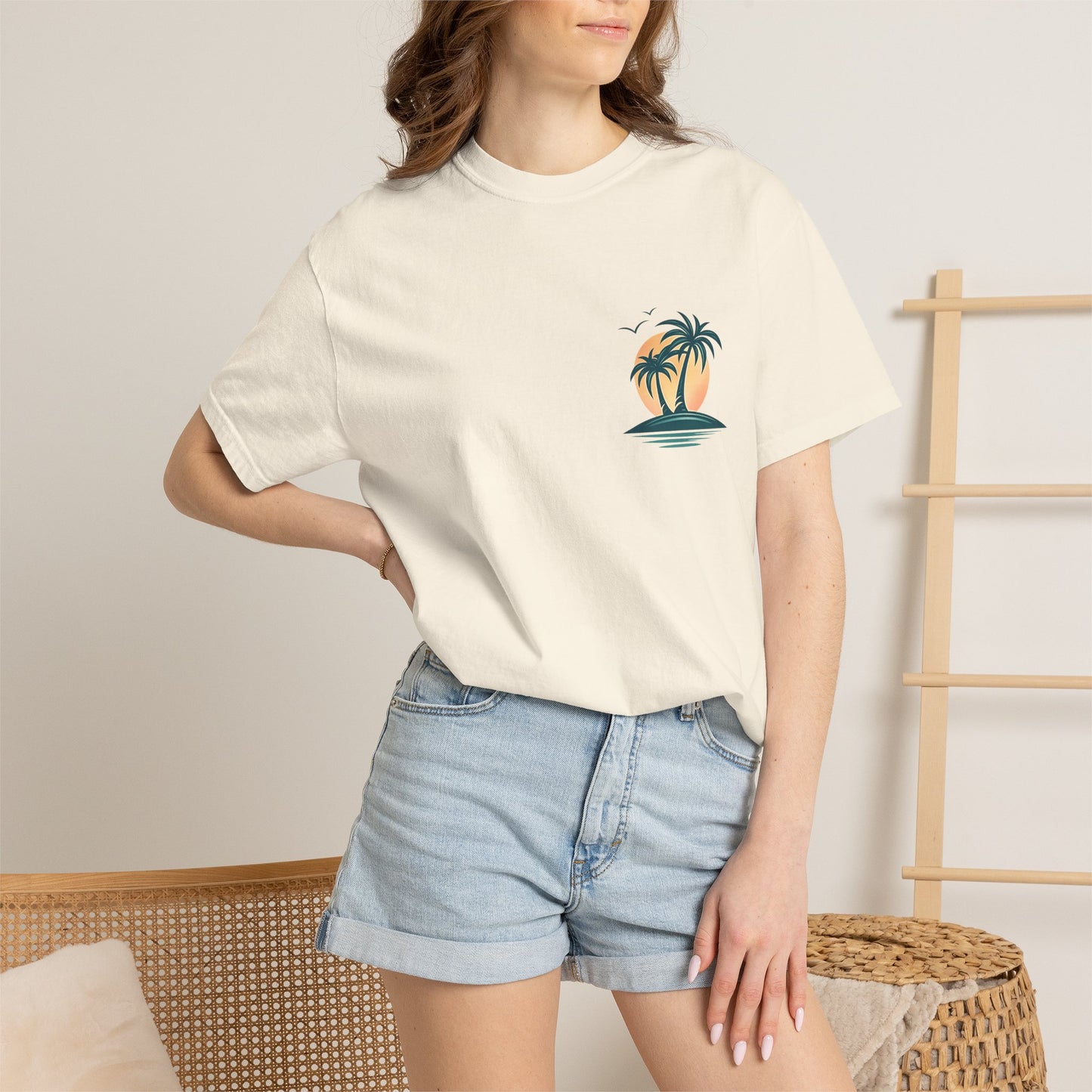 Palm Island Sunset T-Shirt — Tropical Beach Graphic Tee