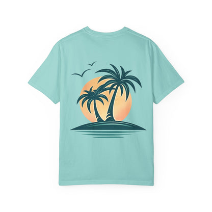 Palm Island Sunset T-Shirt — Tropical Beach Graphic Tee