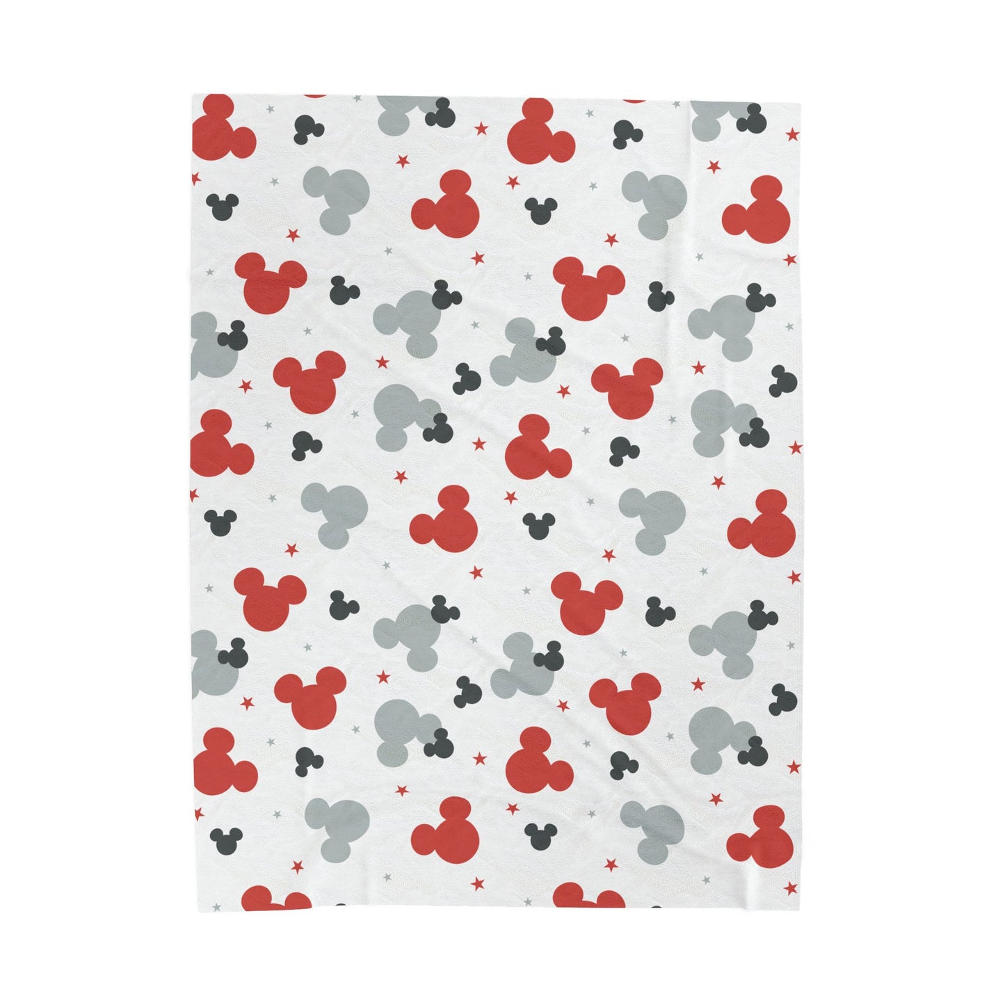Mickey Pattern Velveteen Plush Blanket – Red & Gray Disney Mouse Silhouette Throw