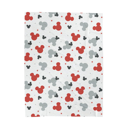 Mickey Pattern Velveteen Plush Blanket – Red & Gray Disney Mouse Silhouette Throw