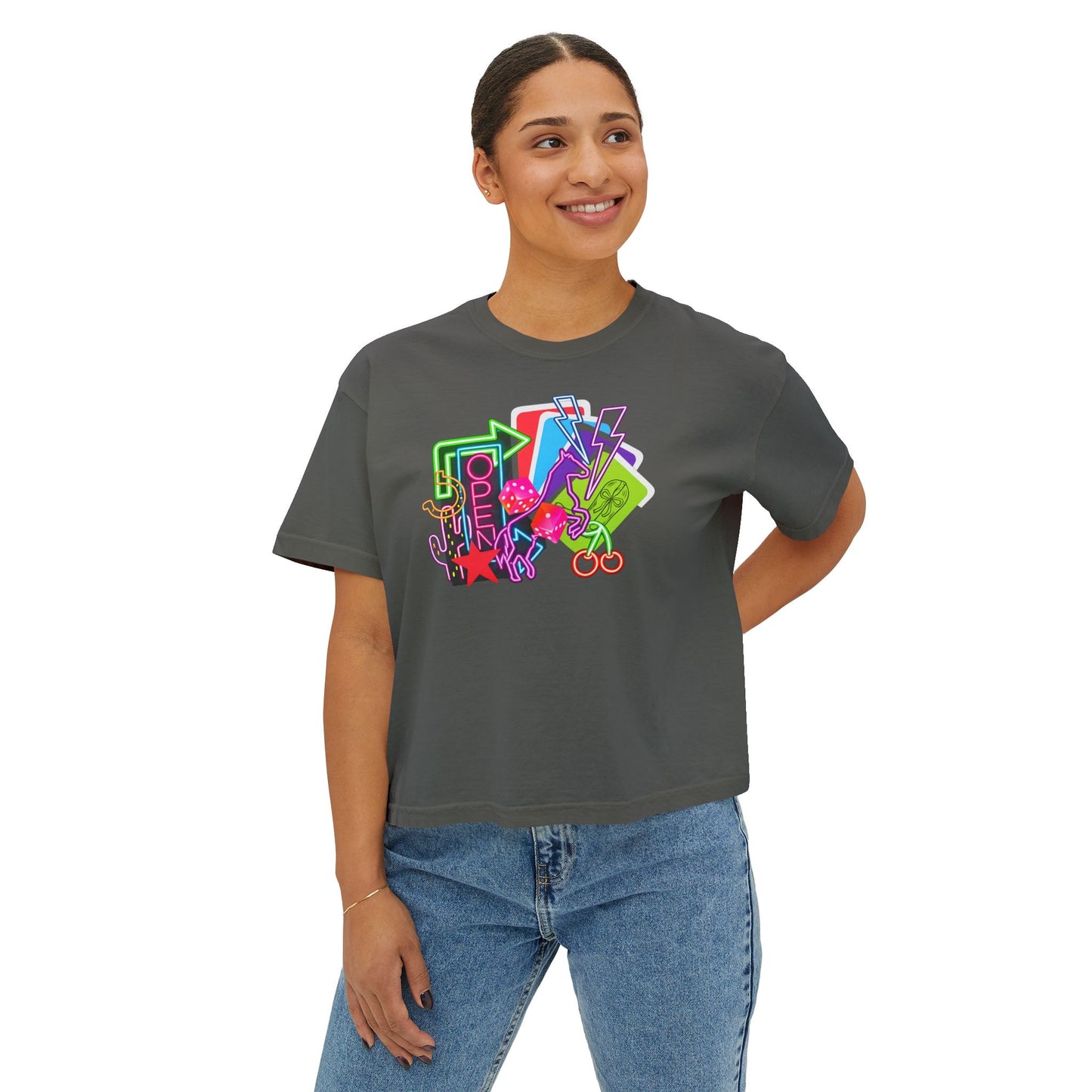 Retro Neon Makeup Graphic Tee — Women's Boxy Tee