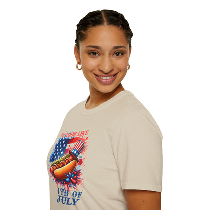 4th of July Hot Dog T-Shirt - American Flag BBQ Patriotic Tee