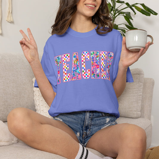 Teacher Floral Patchwork T-Shirt