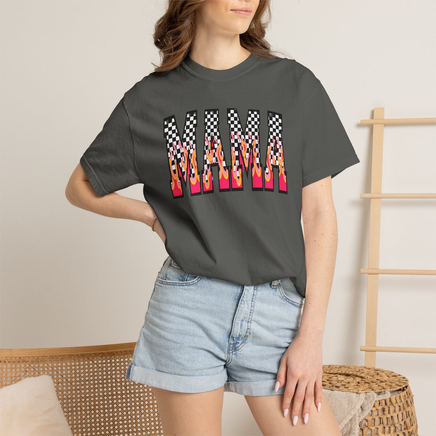 Mama Graphic T-Shirt — Checkerboard & Flame Retro Tee