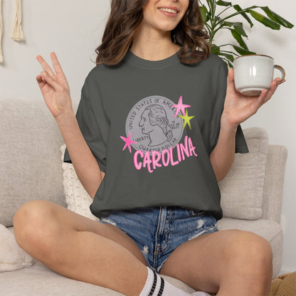 California Coin Graphic Tee — 'California' Retro Neon Stars T-Shirt