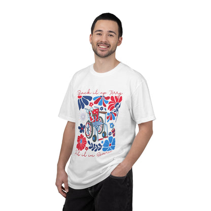 Fourth of July Beach Wheelchair T-Shirt — Patriotic Floral "Pack it up, Jerry" Tee