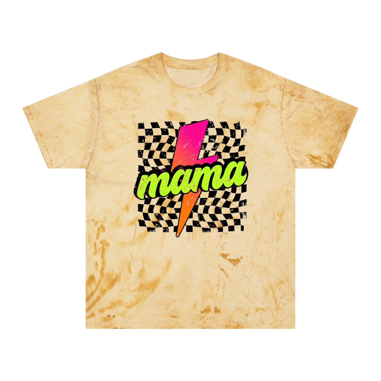 Mama Lightning Bolt T-Shirt — Retro Neon Checkered Graphic Tee