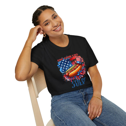 4th of July Hot Dog T-Shirt - American Flag BBQ Patriotic Tee
